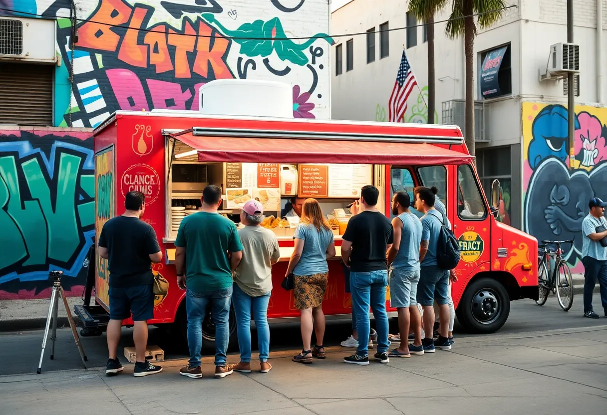 Food truck in Los Angeles with people supporting local vendors