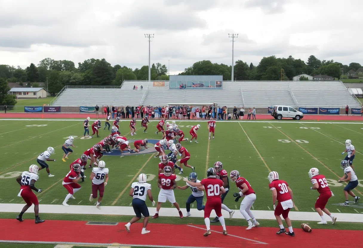 Football players from a high school team playing on the field