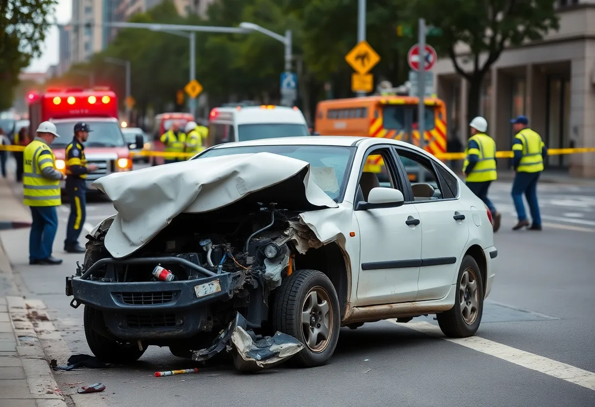 Damaged vehicle at a traffic accident scene in Boyle Heights