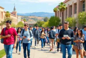 Diverse students on a California university campus