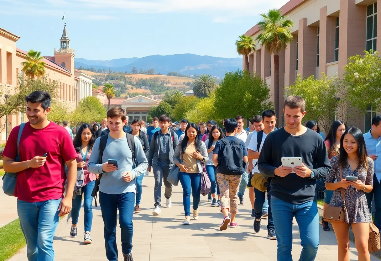 Diverse students on a California university campus