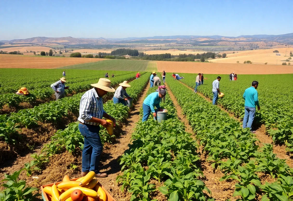 Farmworkers harvesting crops in California