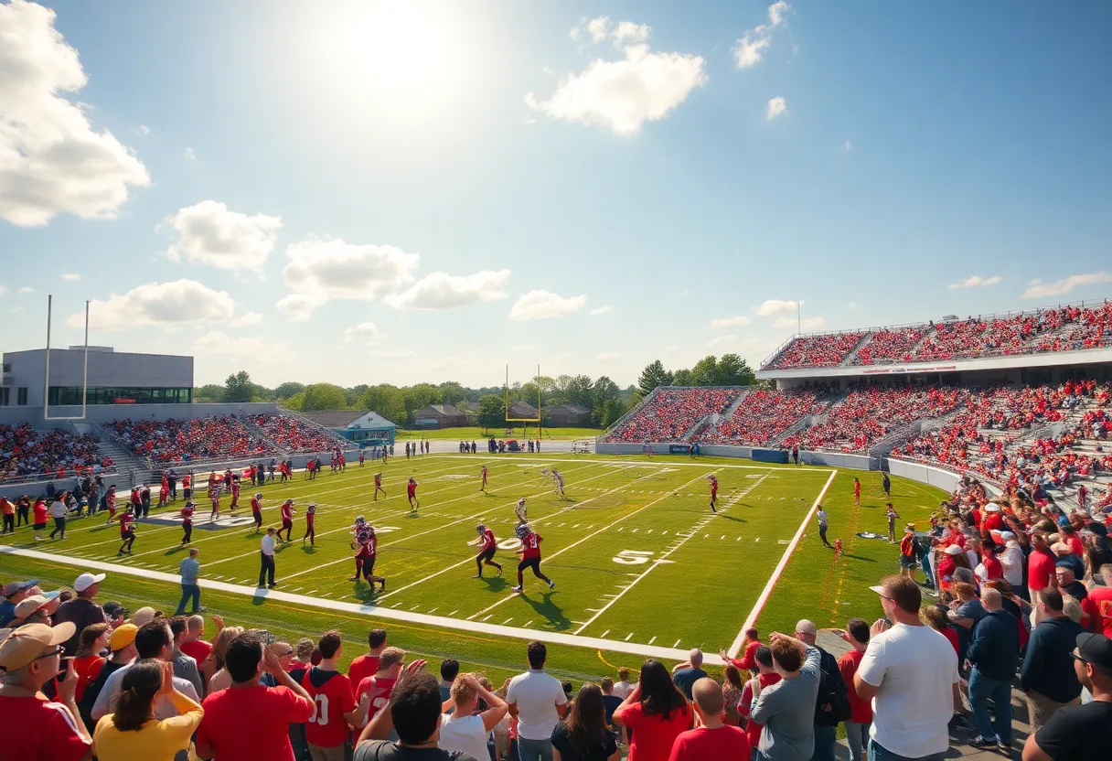 High school football players in action during a match
