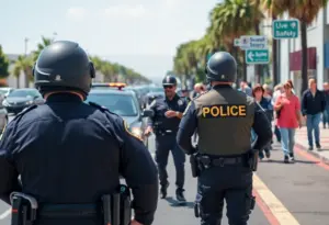 California Highway Patrol officers in an urban setting ensuring public safety