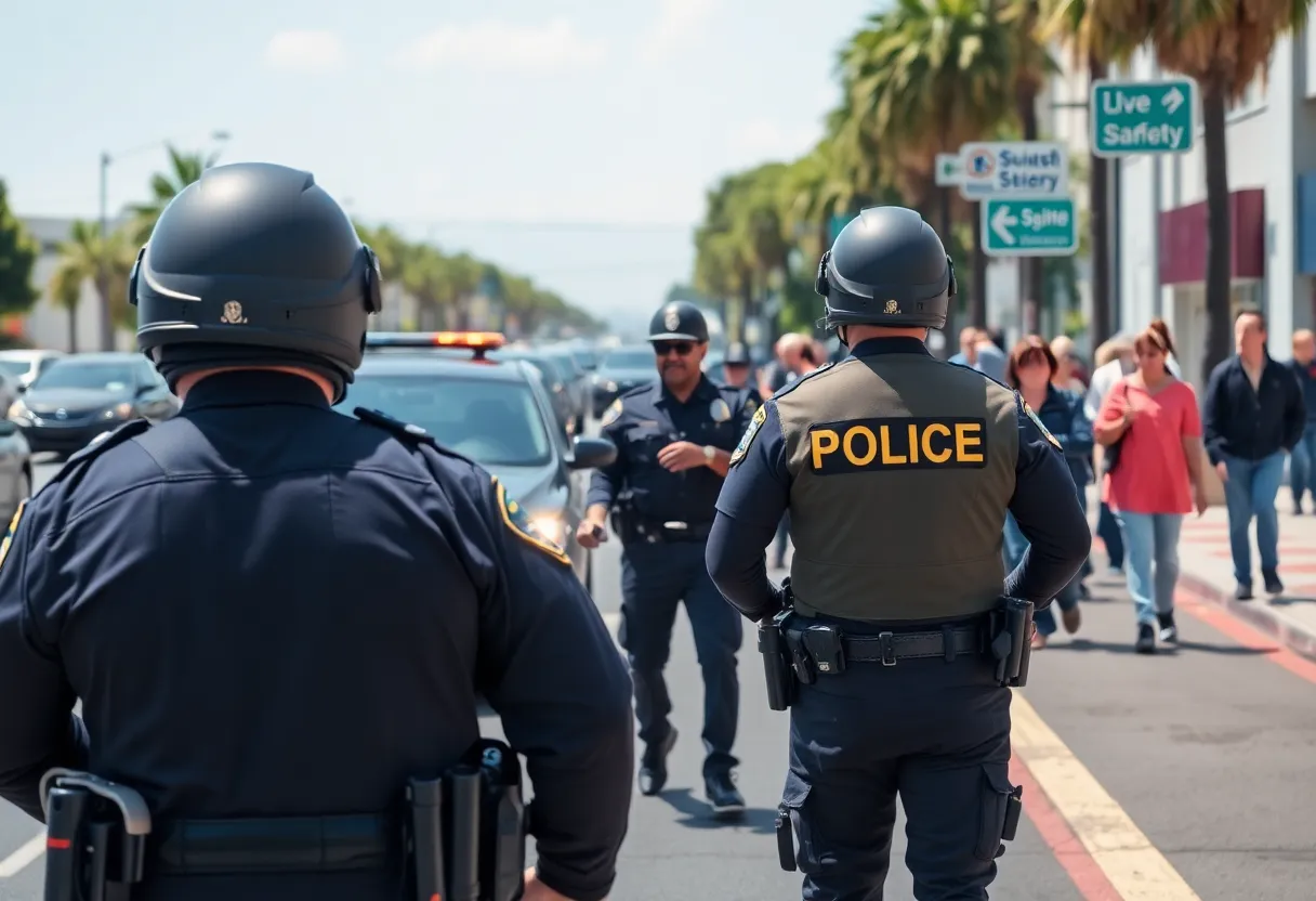 California Highway Patrol officers in an urban setting ensuring public safety