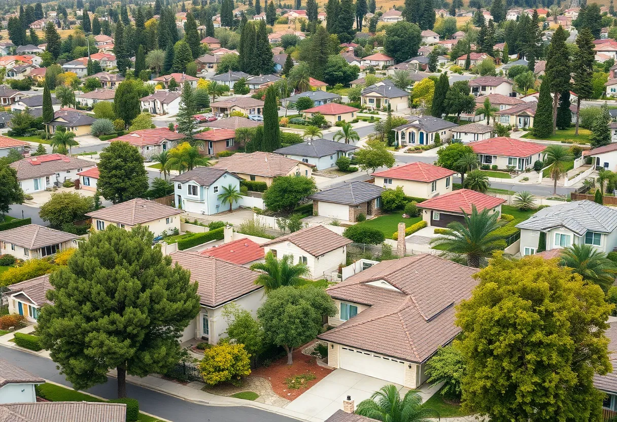 A serene California neighborhood showing homes and natural surroundings.