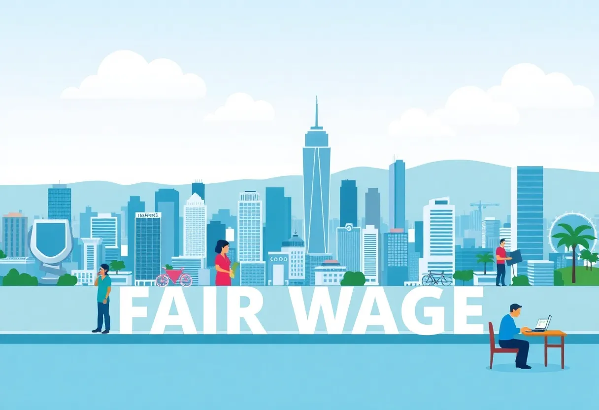 California skyline with diverse workers representing the minimum wage increase