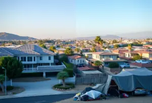 An image depicting the disparity between wealth and poverty in California.