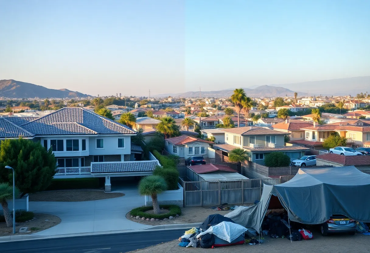 An image depicting the disparity between wealth and poverty in California.