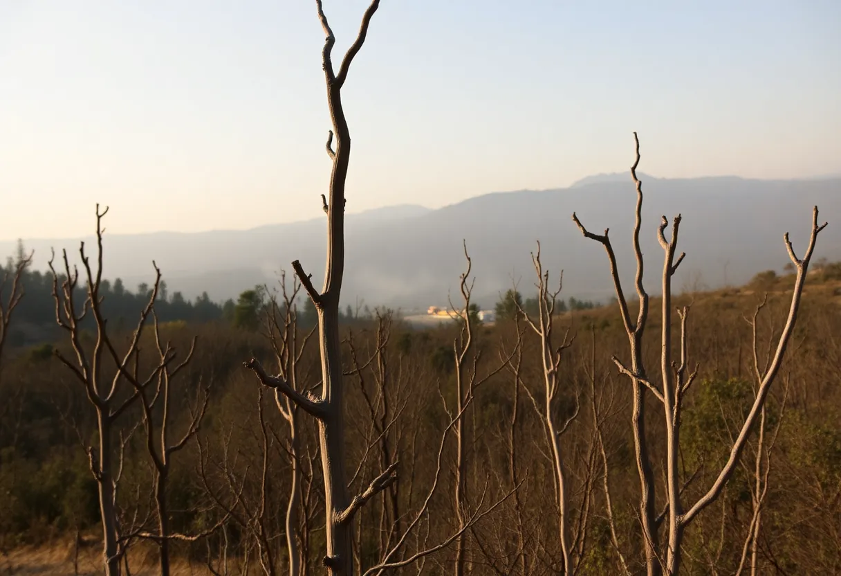 Firefighters working in a wildfire-affected area in California