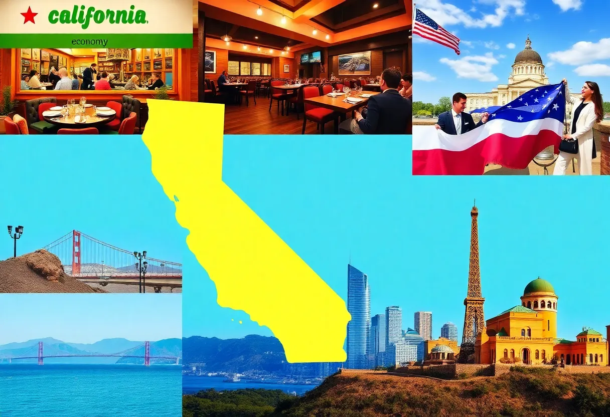 A visual representation of the California economy showcasing restaurants and cultural diversity.