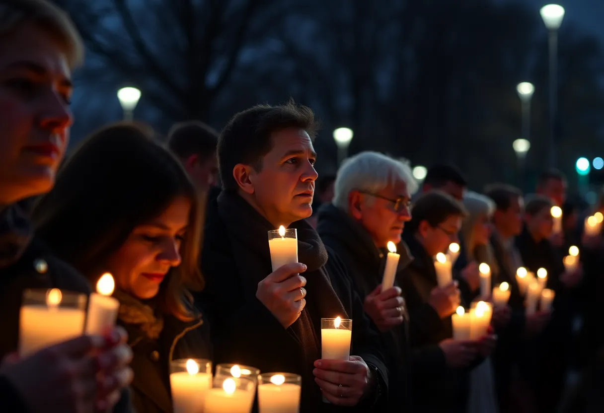 Candlelight vigil mourning the death of a political figure