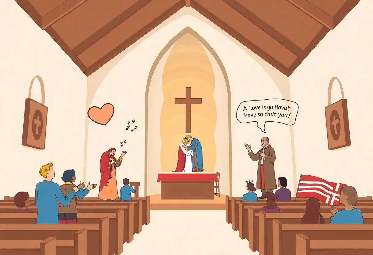 Illustration of a church representing love and acceptance amidst controversy.