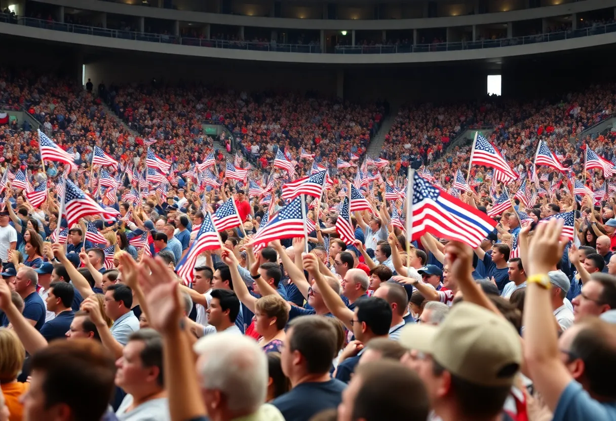Crowd at the memorial service for Charlie Kirk