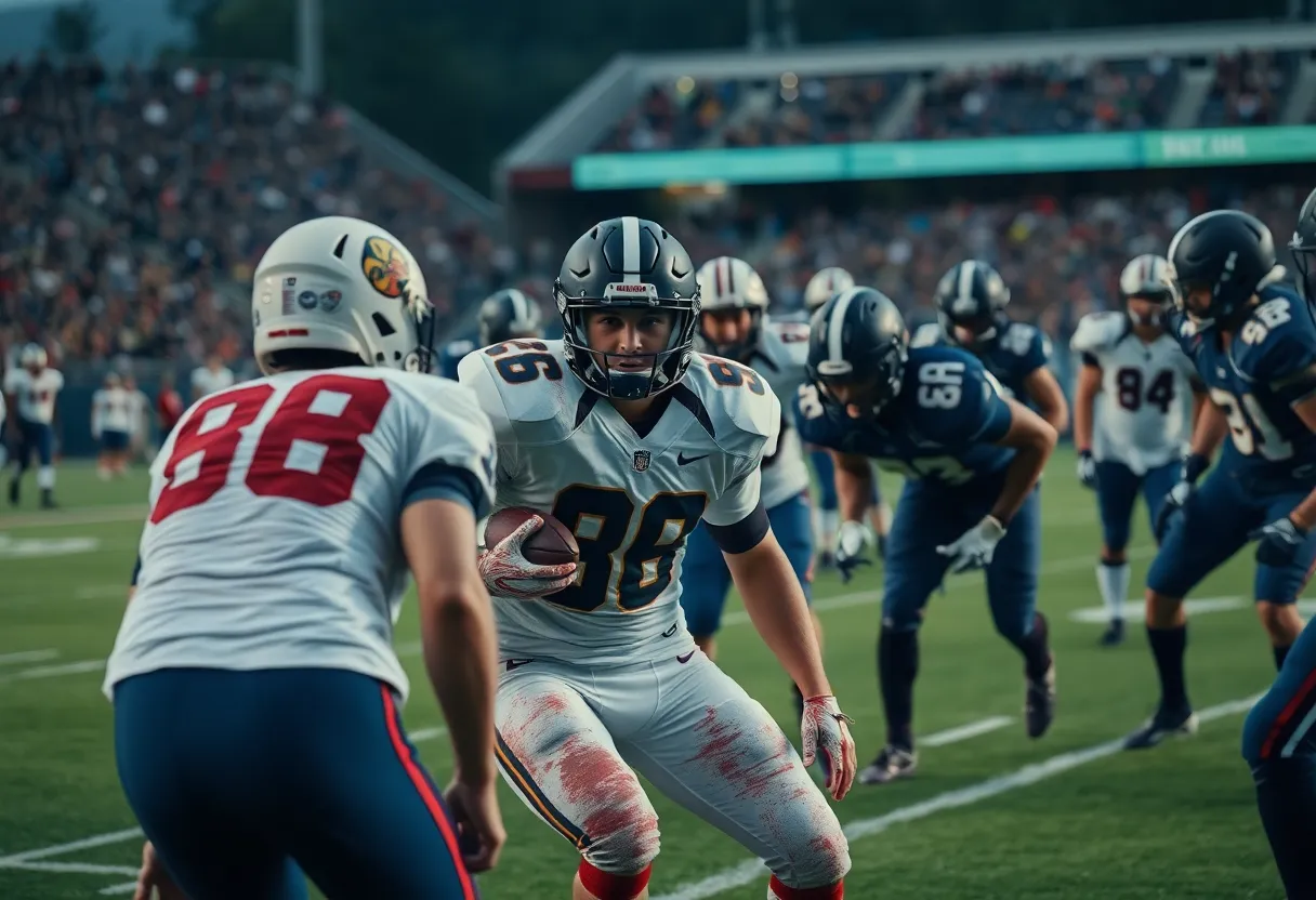 Football players facing injury during a game