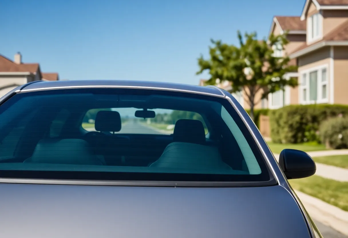 An empty parked car on a sunny day, representing child safety issues.