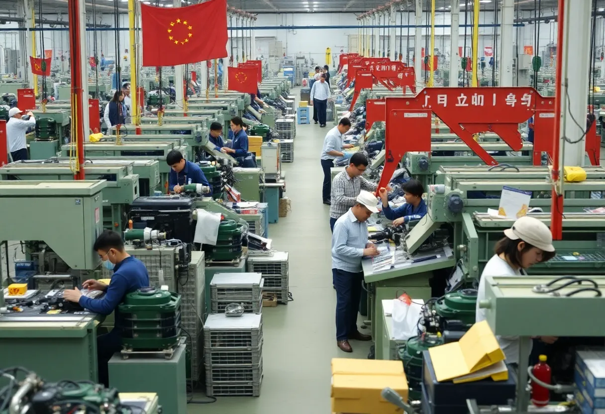Workers in a Chinese factory showing production and manufacturing growth