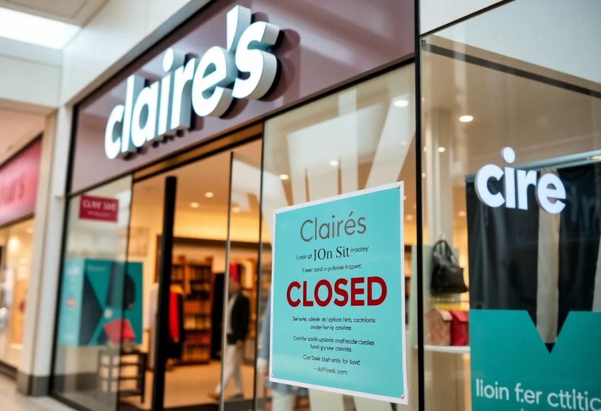 Empty mall hallway with store closing signs