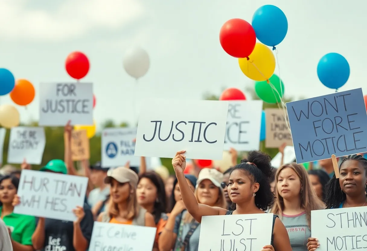 Community gathering supporting a woman detained by ICE.