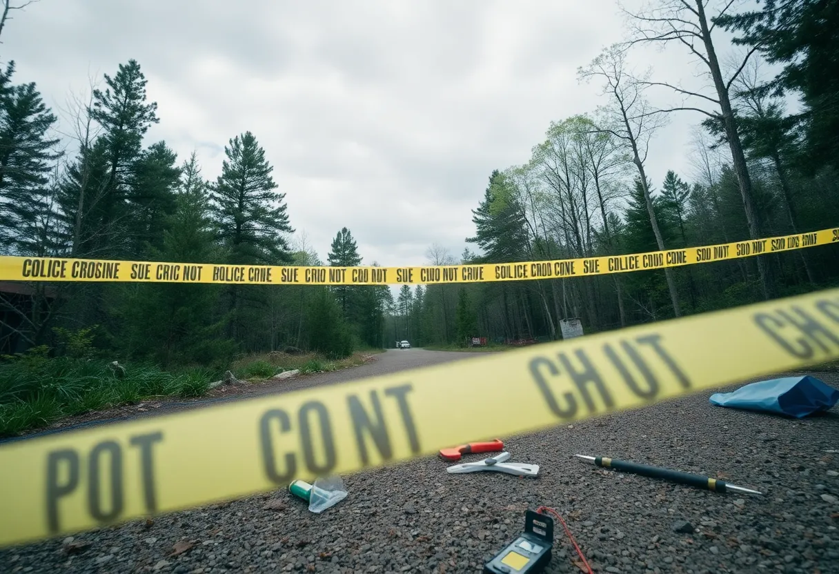 Police investigation at a crime scene with scattered evidence.