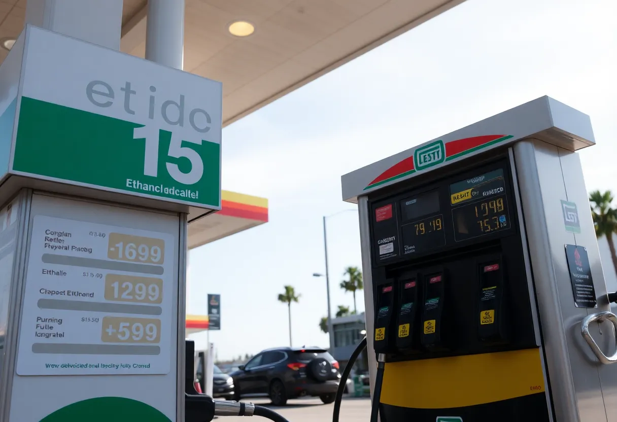 Gas station in California with E15 fuel signage