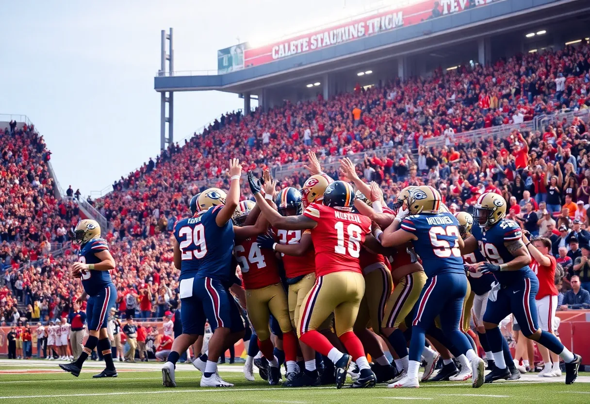 Philadelphia Eagles players celebrating a touchdown during a game