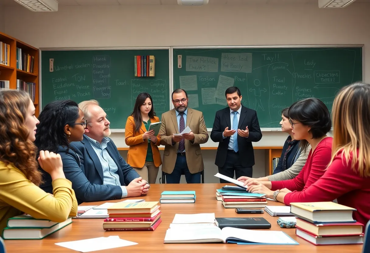 Educators in a classroom discussing free speech issues