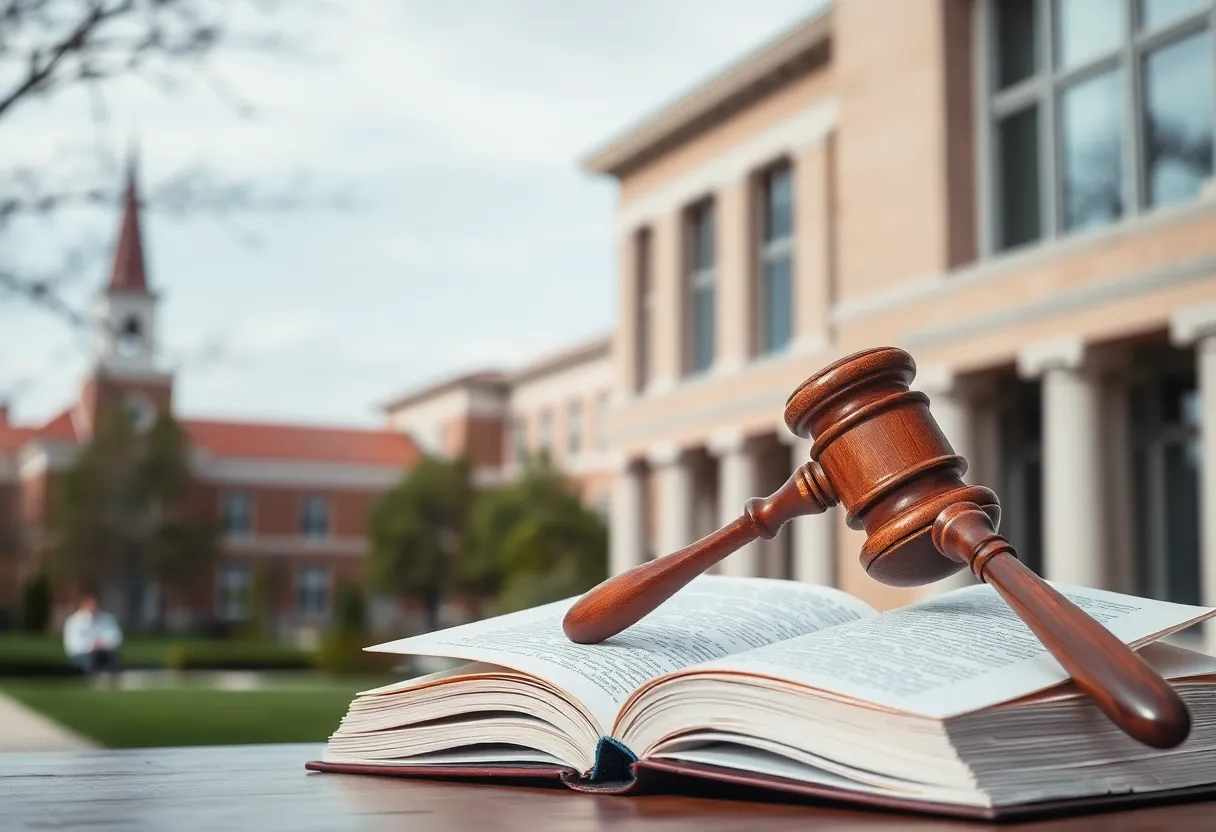 Symbolic image representing free speech in education with an open book and gavel.