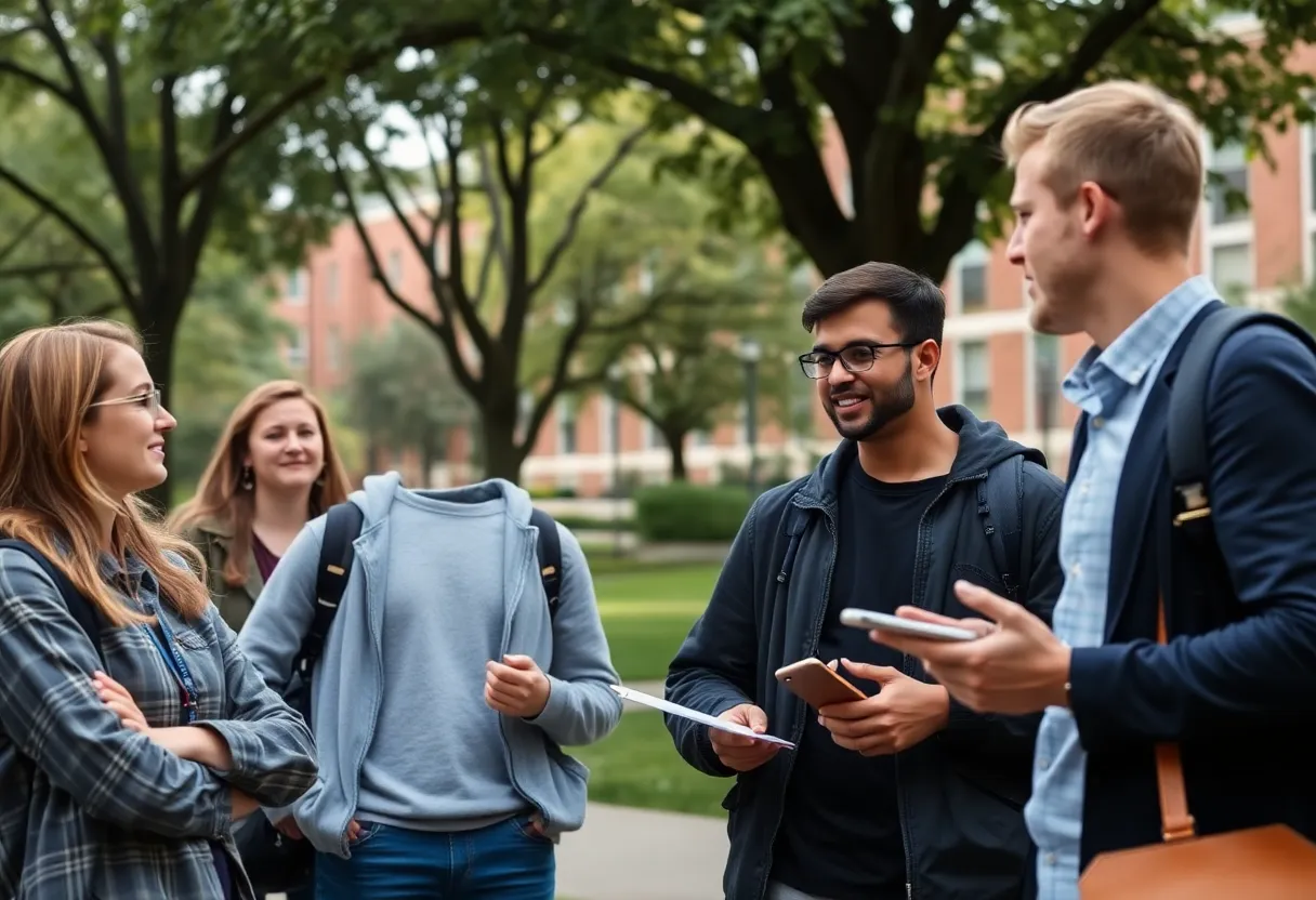 Students on university campus discussing freedom of speech