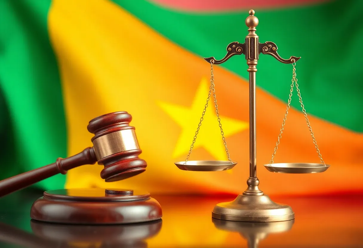 Symbolic representation of justice and law in Ghana with gavel and scales.