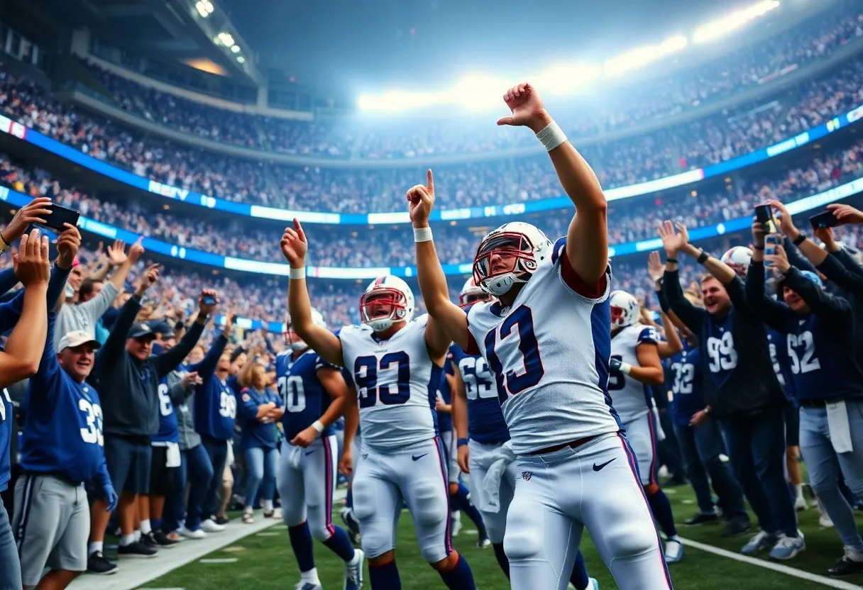 Fans celebrating New York Giants victory at MetLife Stadium