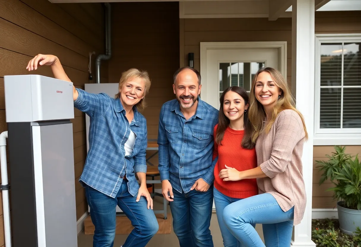 Family installing zero-emission electric heating system
