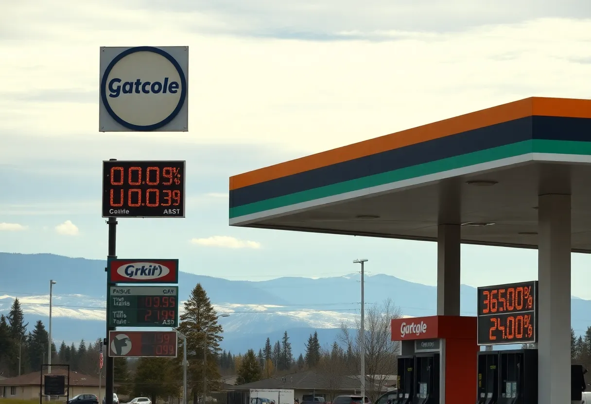 Gas station in Washington State showing high prices on a sign