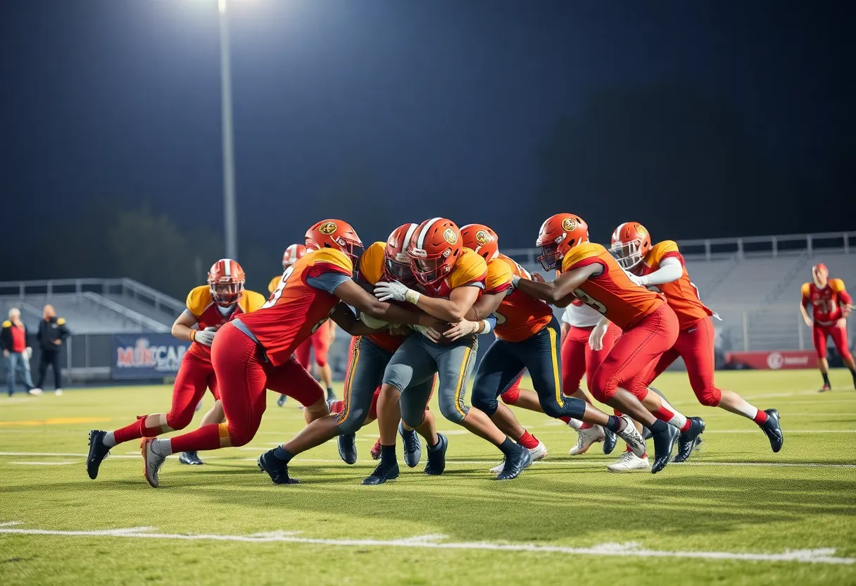 Players in action during a high school football game