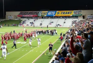 Football players in action at a high school game in Los Angeles