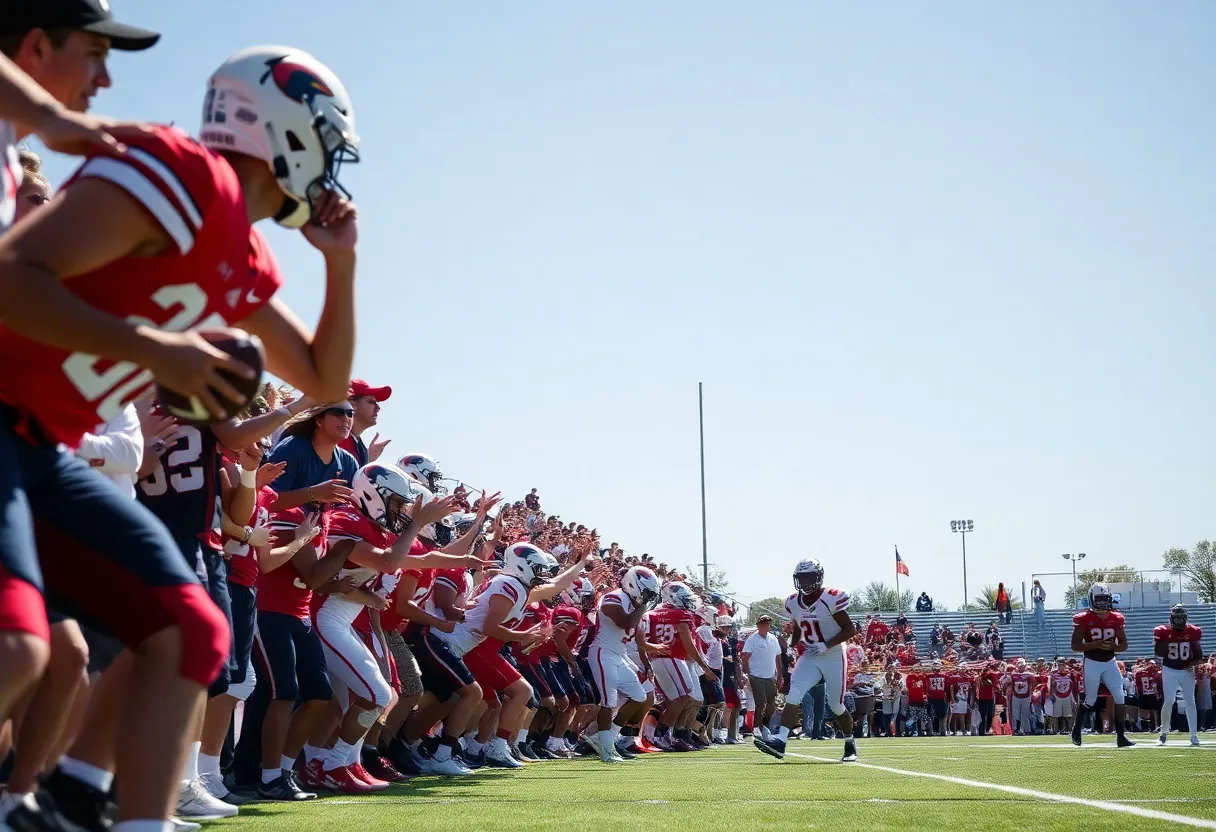 Players engaged in a high school football game