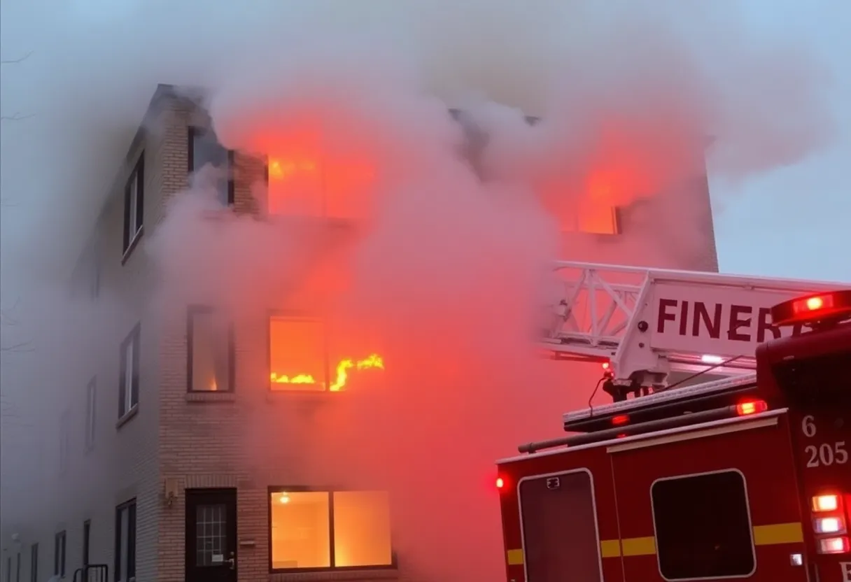 Firefighters combating a fire at Hubbard College in East Hollywood