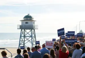 Campaign rally at Huntington Beach Pier with supporters