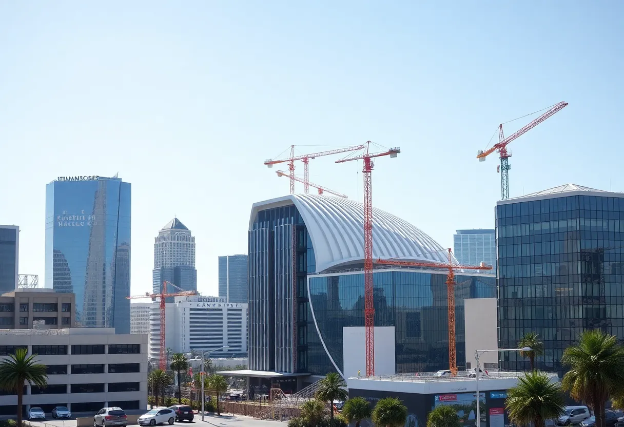 Construction activity at the Los Angeles Convention Center site