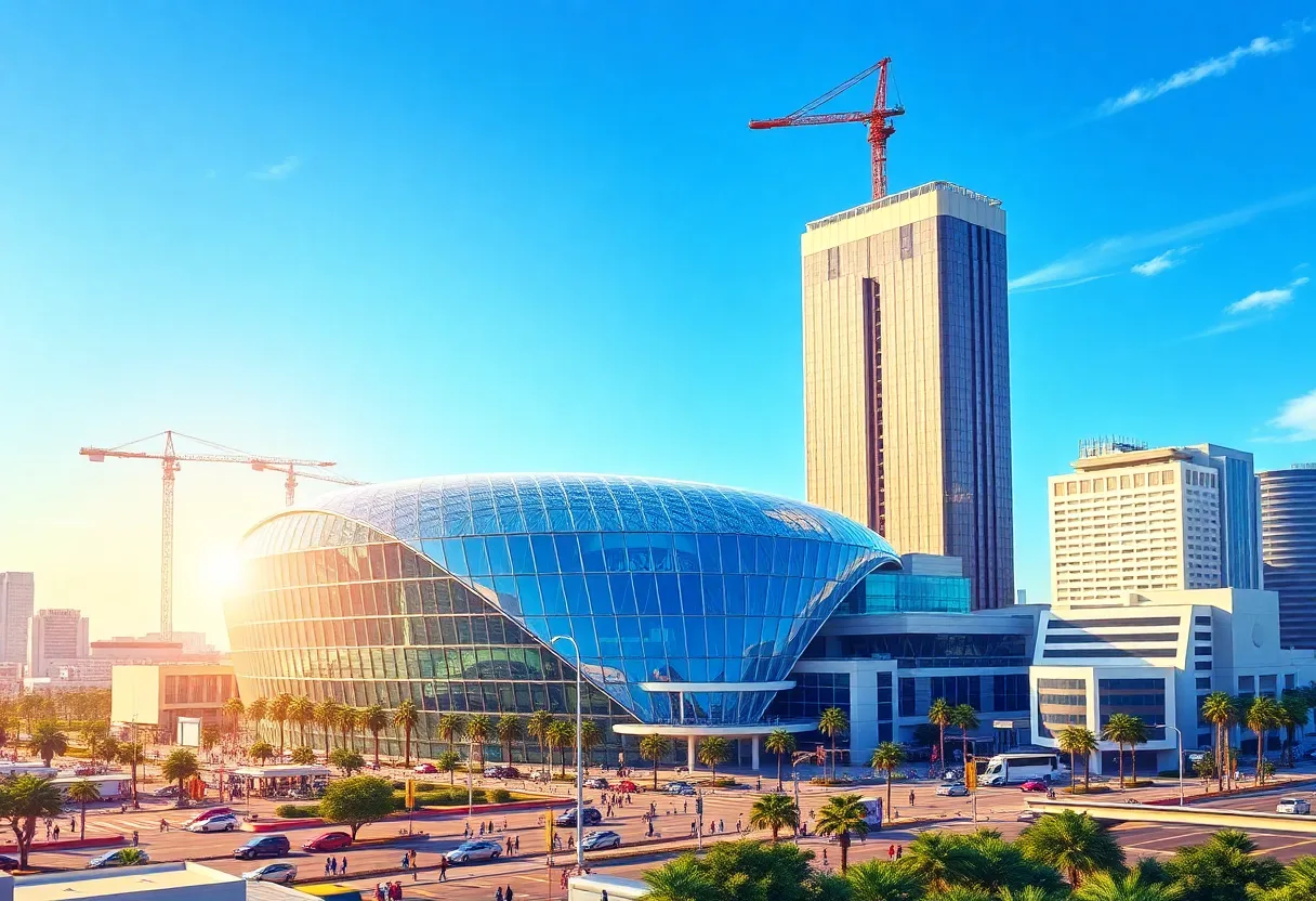 Illustration of Los Angeles Convention Center with new expansion plans in view.