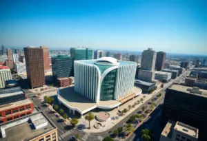 Aerial view of downtown Los Angeles highlighting the Convention Center area