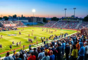 High school football game in Los Angeles with players and fans
