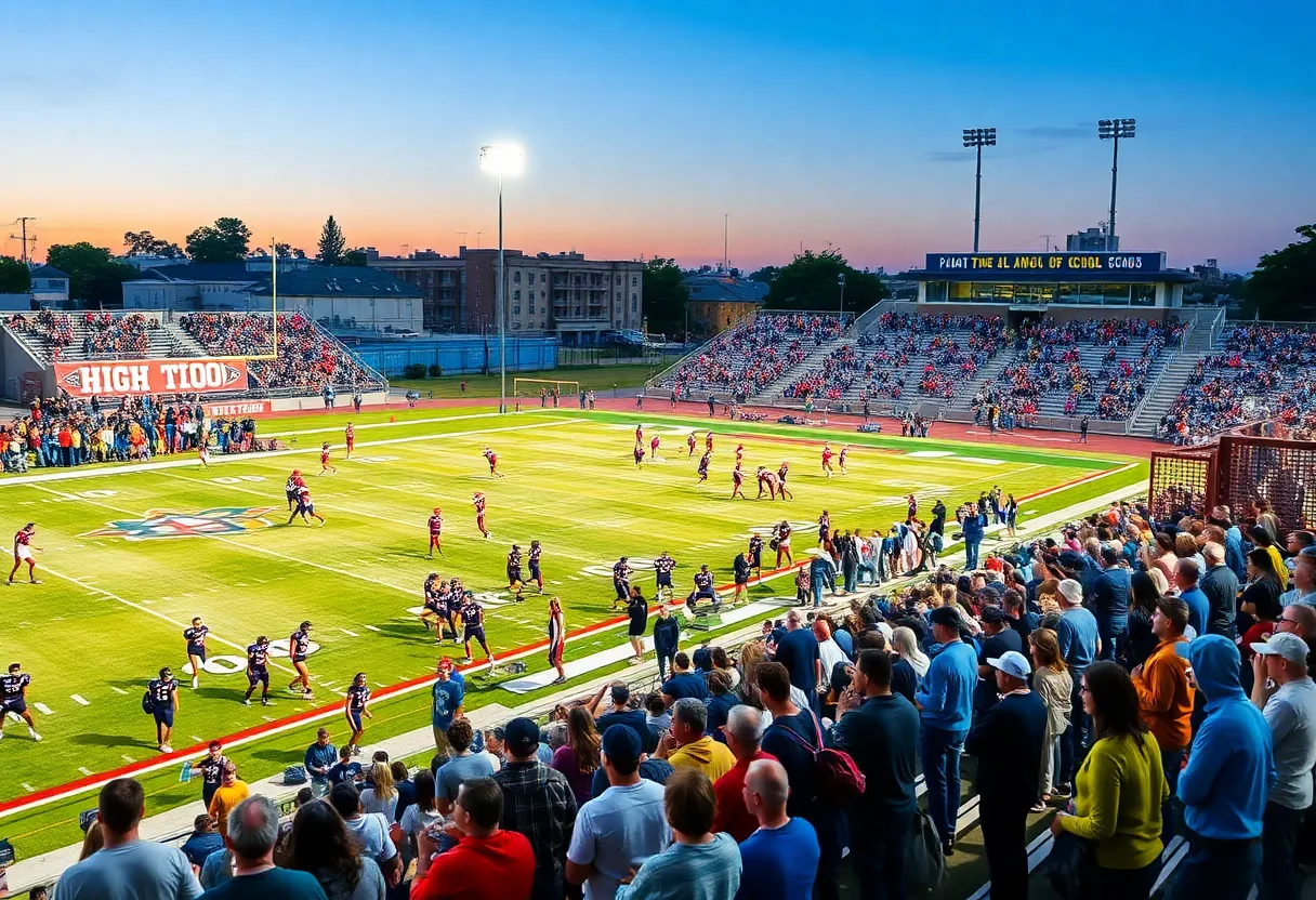 High school football game in Los Angeles with players and fans