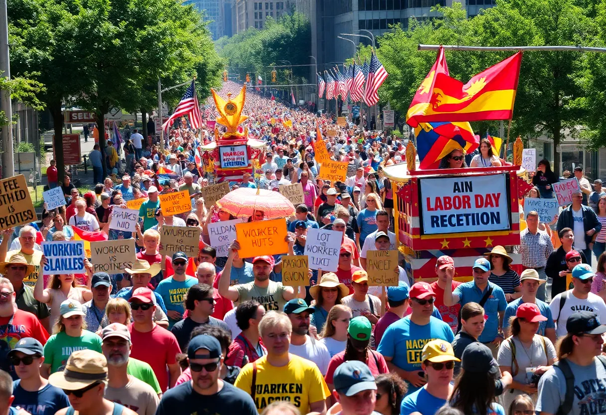 Crowd at Wilmington's Labor Day Parade celebrating worker rights