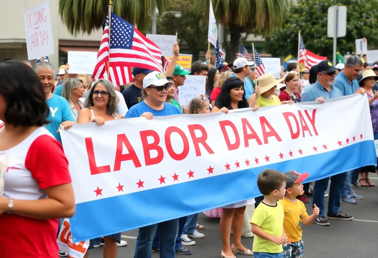 A lively crowd gathered for a Labor Day rally in Wilmington, California.
