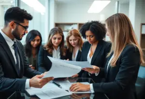 Attorneys collaborating in a law office