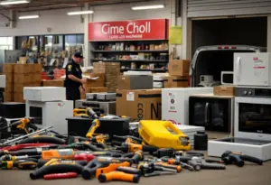 LAPD officers recovering stolen goods from a cargo theft operation