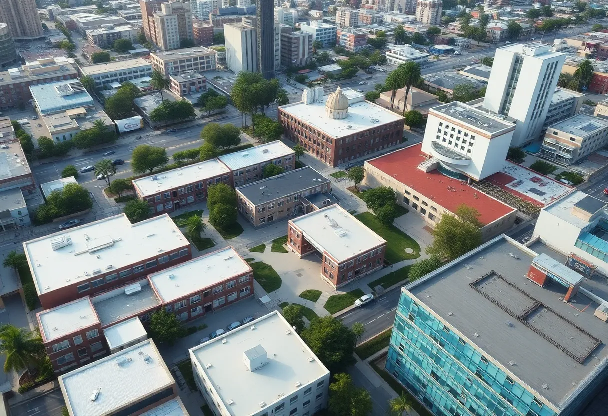 Aerial view of Los Angeles schools with low enrollment