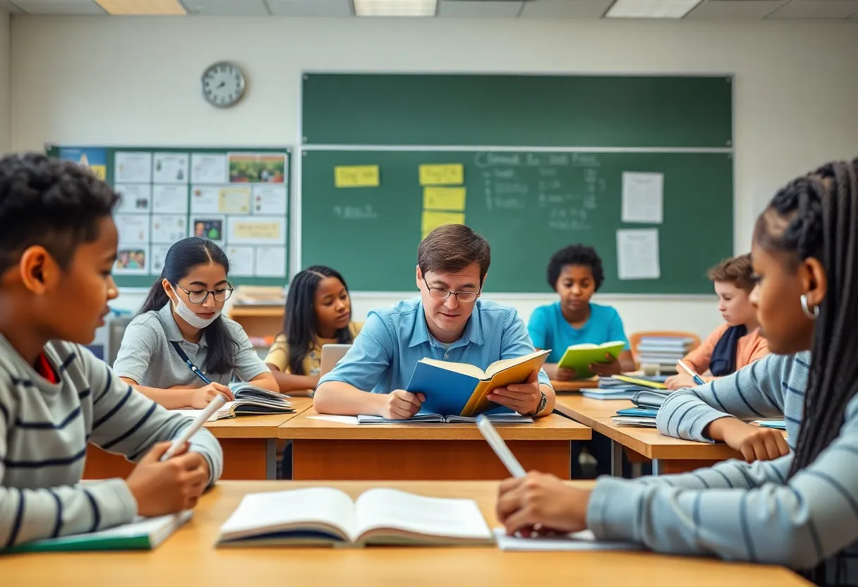 Students receiving tutoring support in a classroom for remedial education