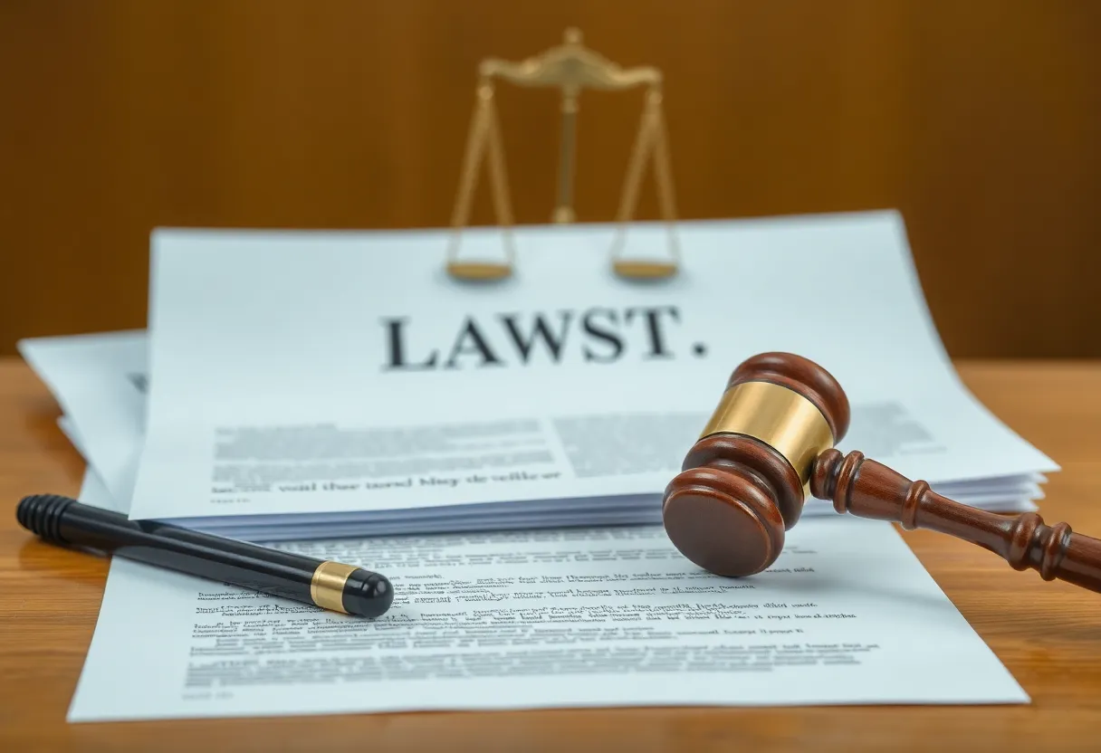 Courtroom scene representing legal challenges